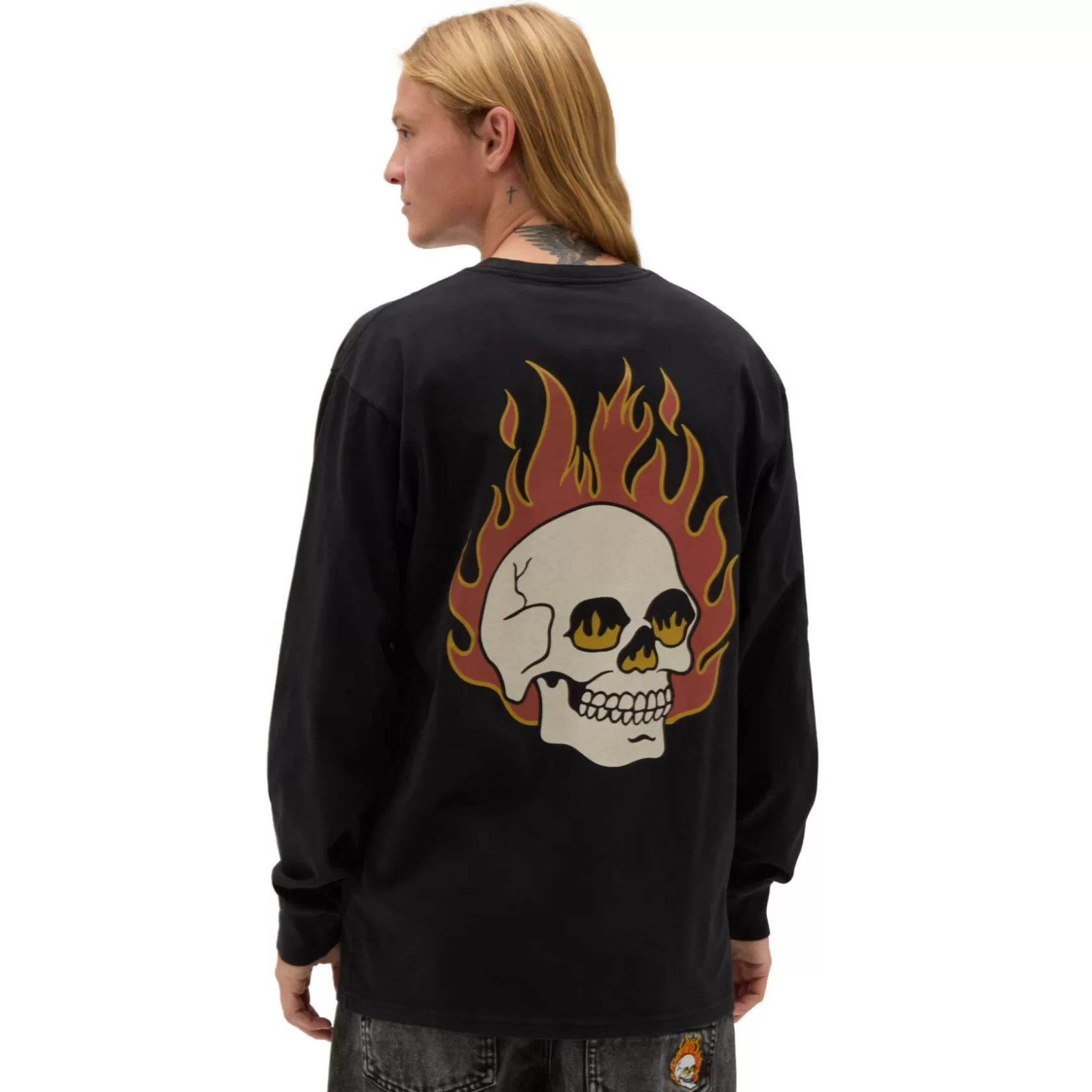 Vans Camisetas<Camiseta Flaming Skulls Washed Long Sleeve Negro