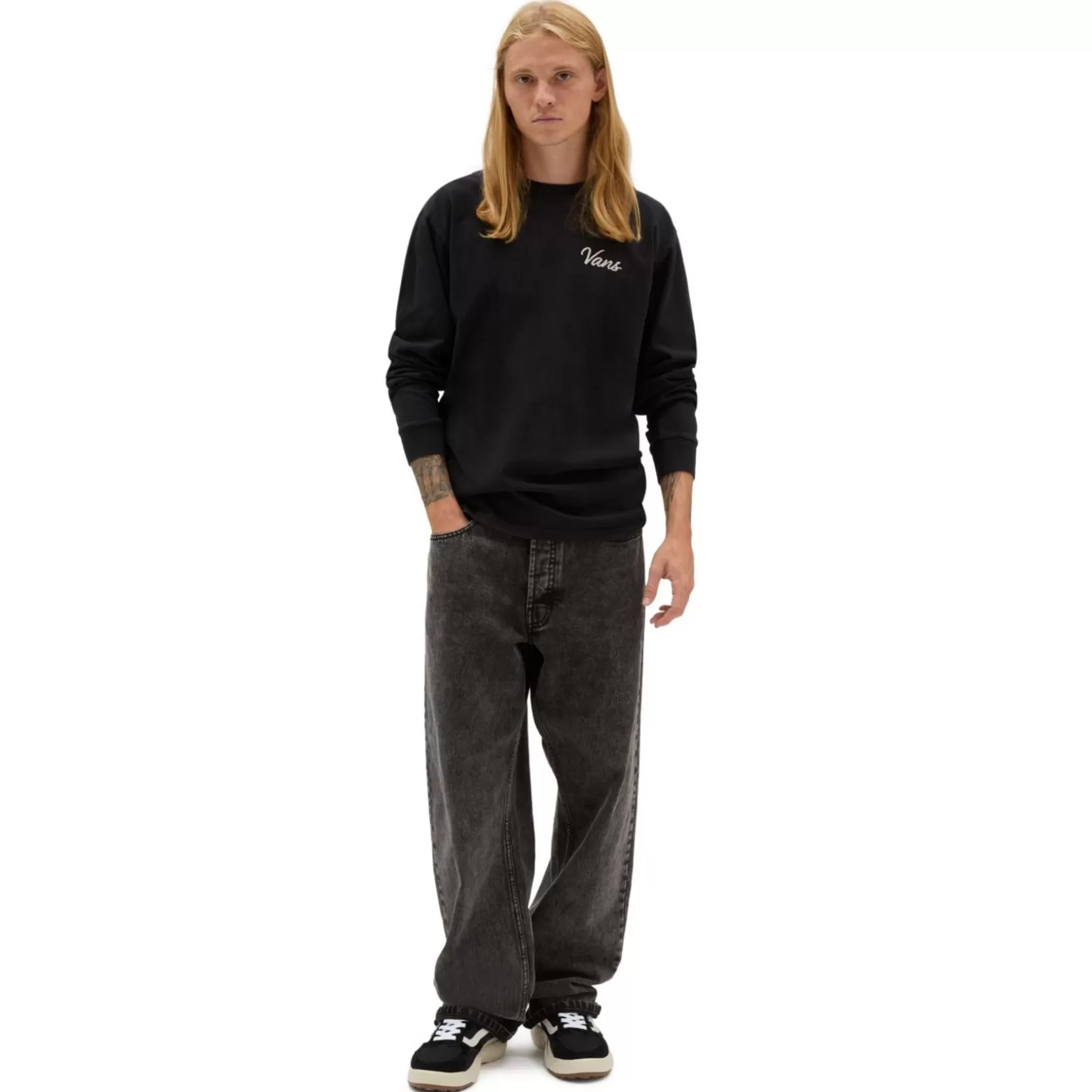 Vans Camisetas<Camiseta Flaming Skulls Washed Long Sleeve Negro